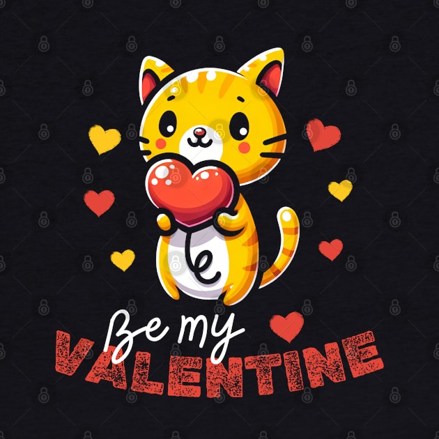 Cat be my valentine holding a heart balloon | Valentines day by Kalico Design